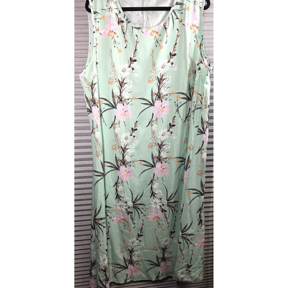 Long Floral Maxi Dress Plus Size 2X XX 2XL Mint Green Boho Tropical Sleeveless